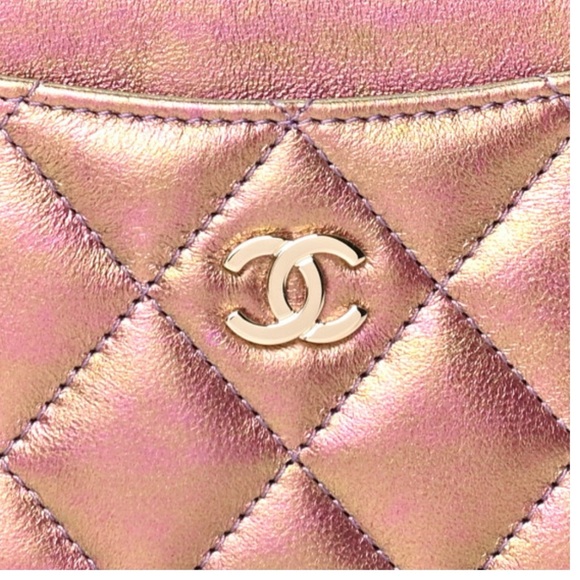 CHANEL Handbags - Authentic CHANEL Iridescent Lambskin Quilted Card Holder in purple.